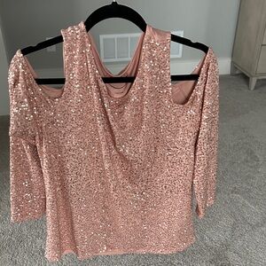 INC International Concepts Sparkly Pink Cold Shoulder Top